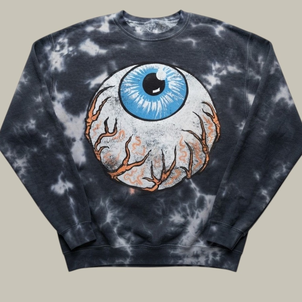 Life Clothing Co Eyeball Graphic Tie Dye Cropped Sweatshirt Black Gray Small